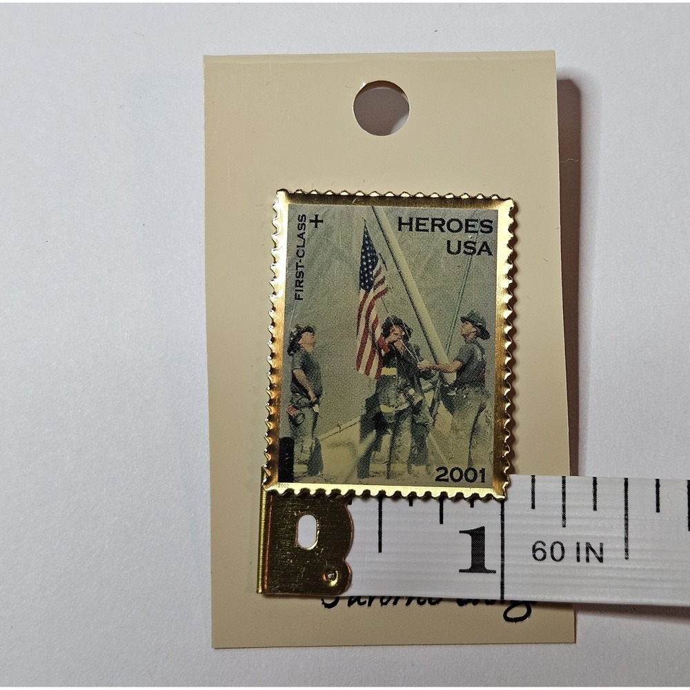 Vintage USPS USA HEROES 9/11 Twin Towers Postage Stamp Lapel Hat Pin 2001-NEW - Picture 5 of 7